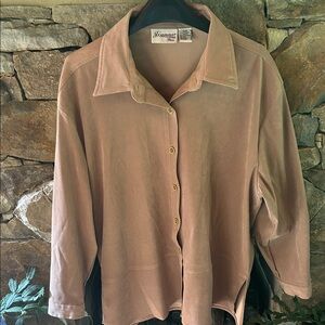 Vintage Joanna Plus Size 20W Suede Like Camel Colored ButtonFront Top;Side Slits